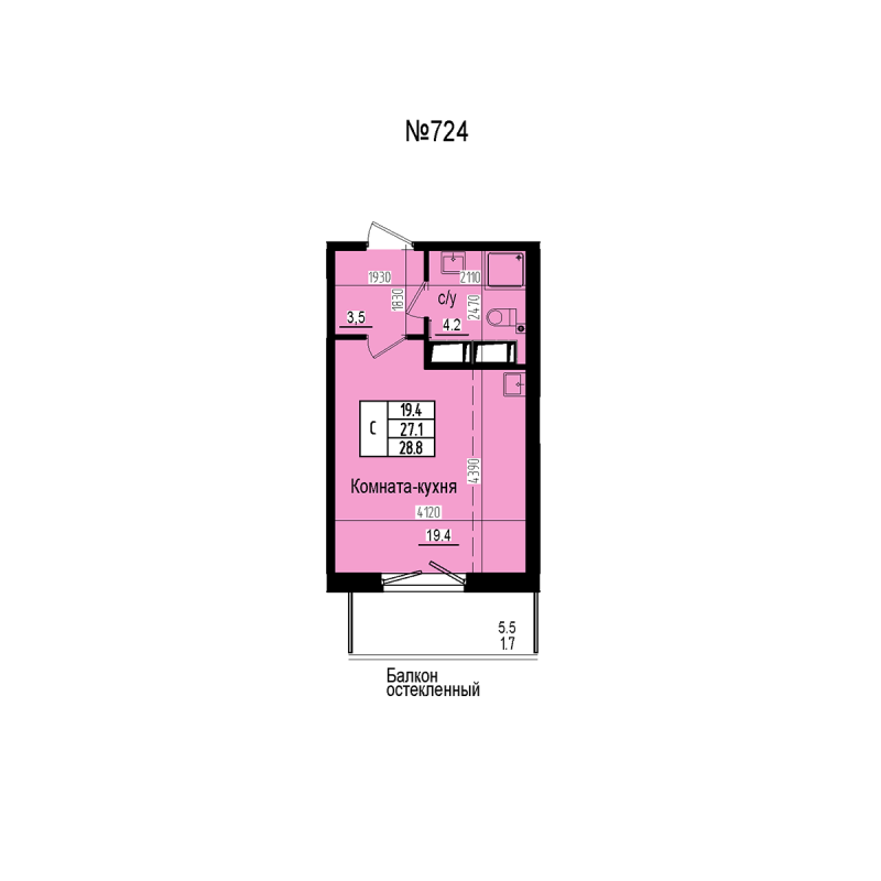 Студия 28,8 м²
