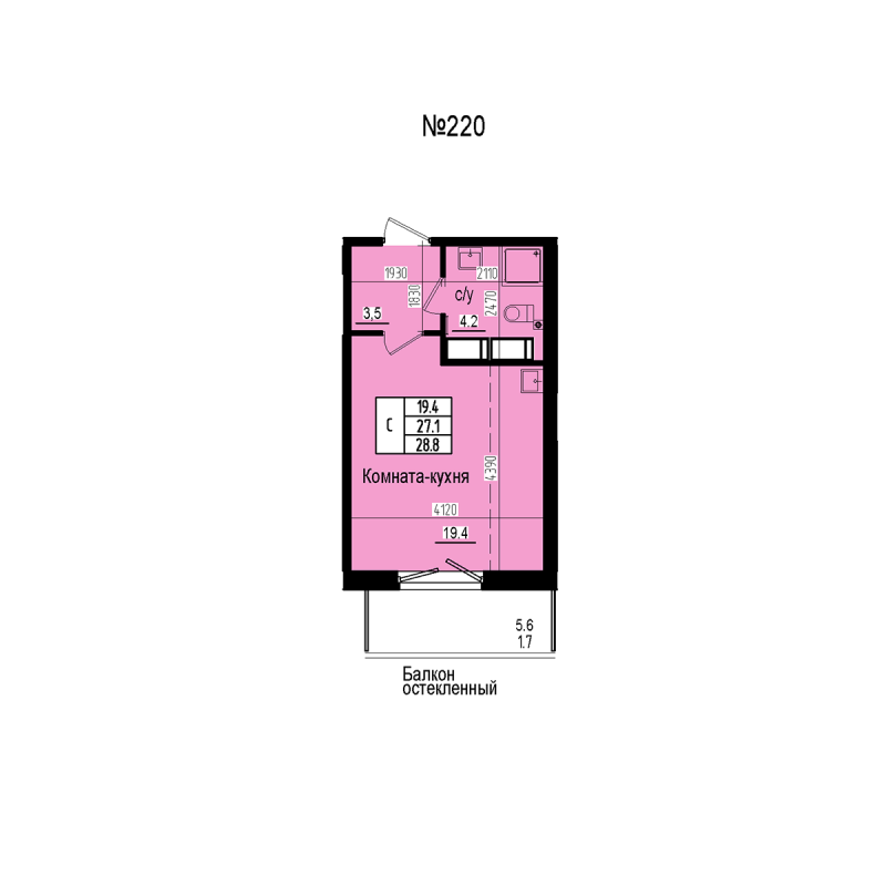 Студия 28,8 м²