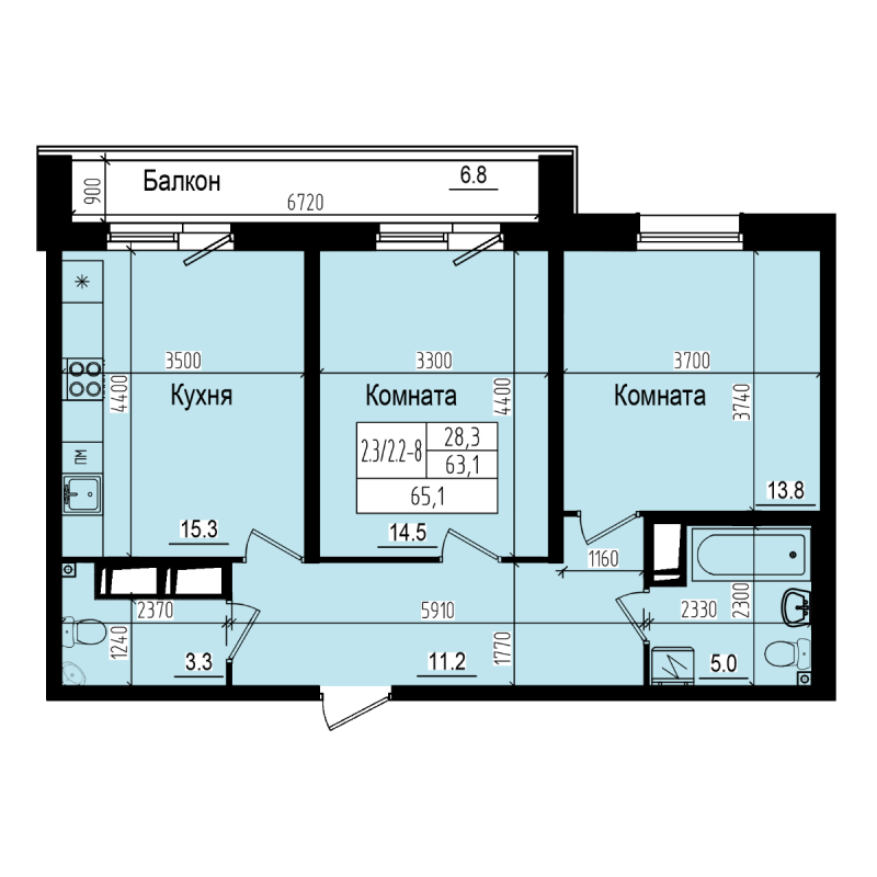 3 ккв (Евро) 65,1 м²