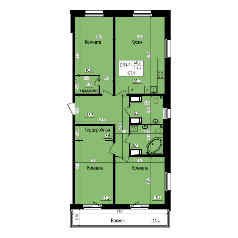 4 ккв (Евро) 107,9 м²
