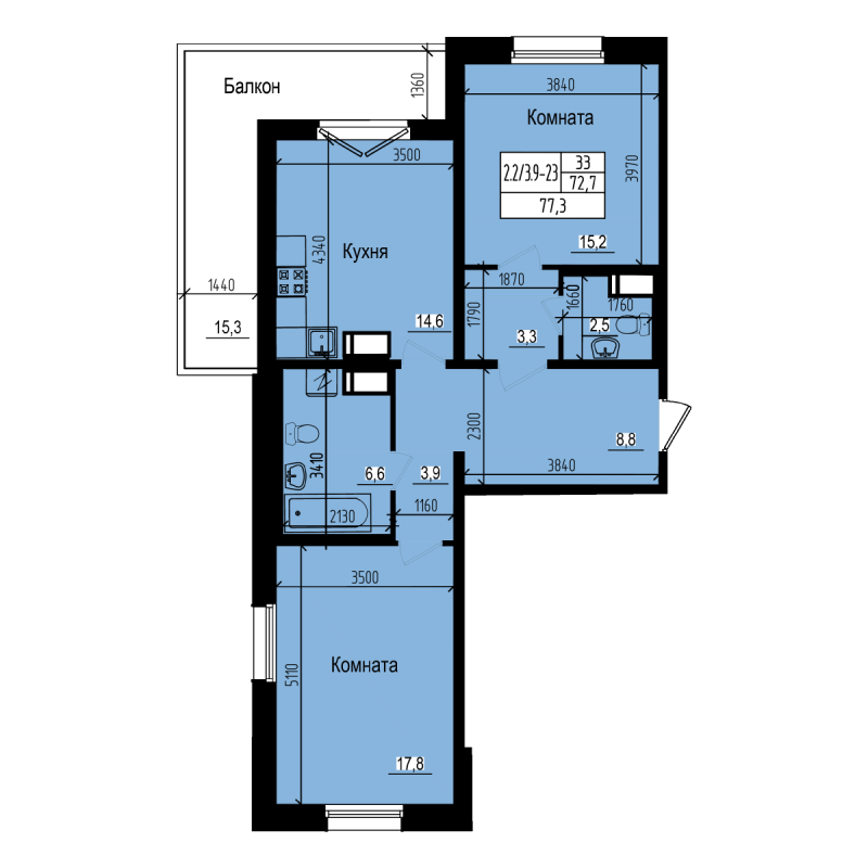 2 ккв 77,3 м²