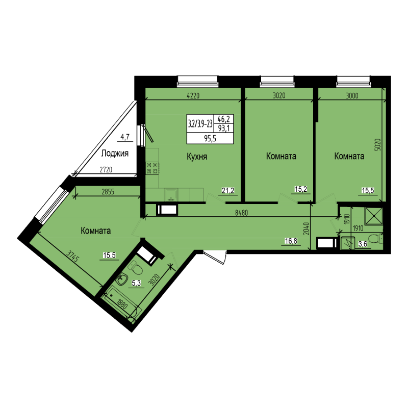 4 ккв (Евро) 95,5 м²