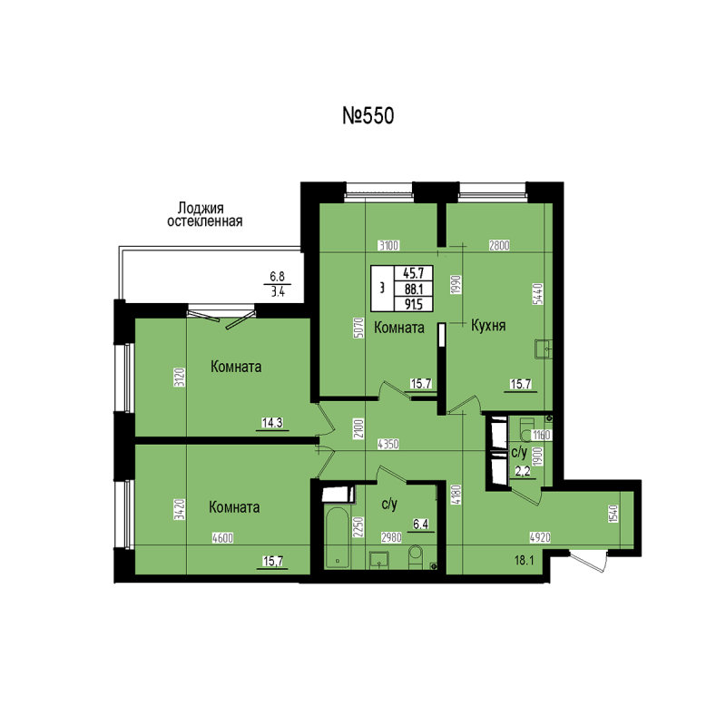 4 ккв (Евро) 91,5 м²