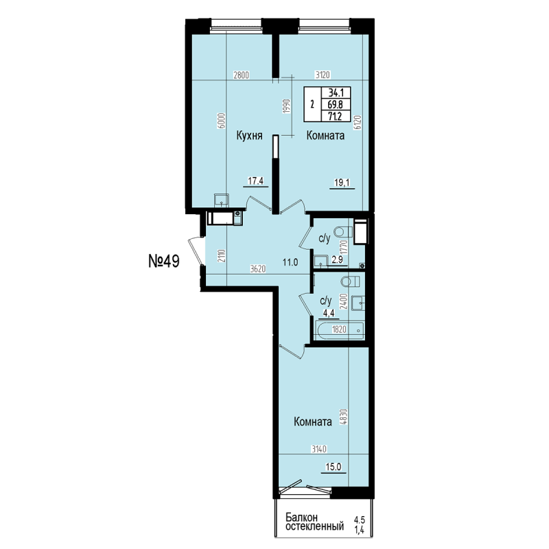 3 ккв (Евро) 71,2 м²