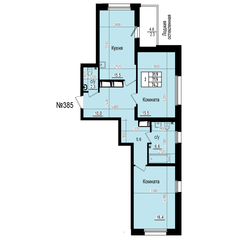 3 ккв (Евро) 74,2 м²