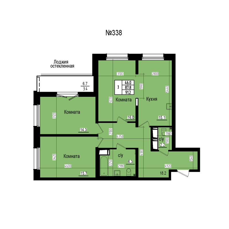 4 ккв (Евро) 91,2 м²