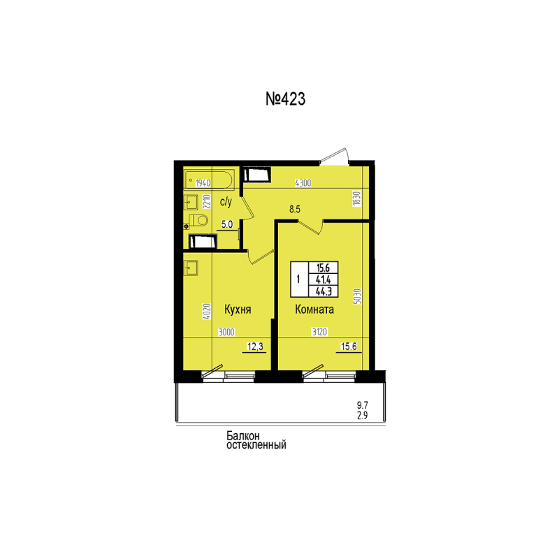 1 ккв 44,3 м²