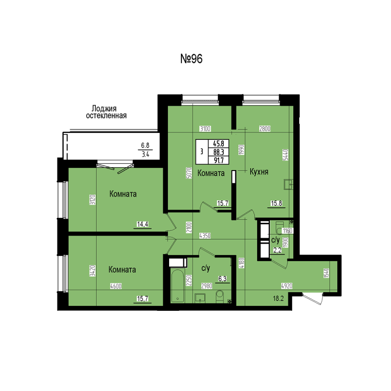 4 ккв (Евро) 91,7 м²