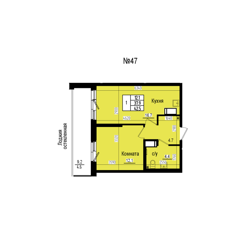 2 ккв (Евро) 42,5 м²