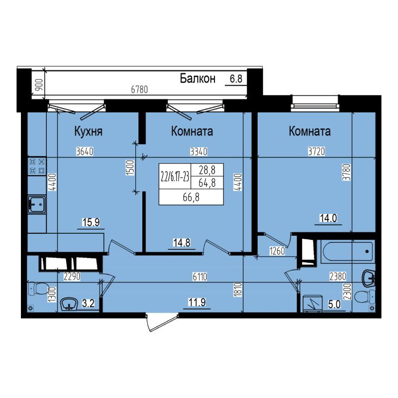 2 ккв 66,8 м²