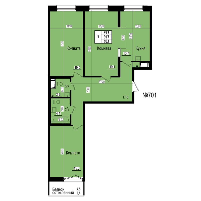 3 ккв 93,1 м²