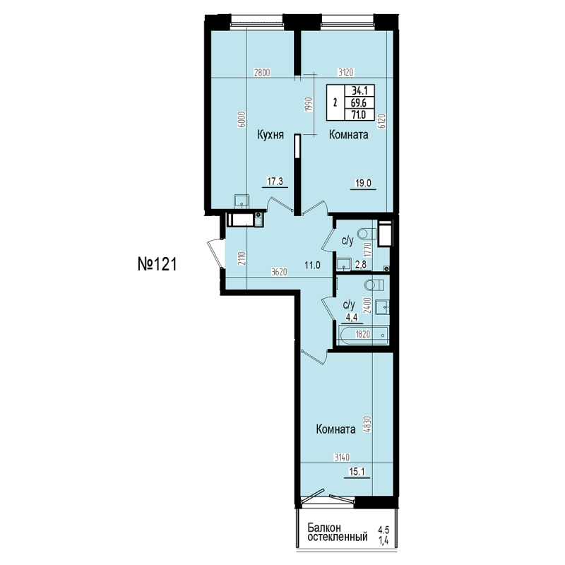 3 ккв (Евро) 71 м²