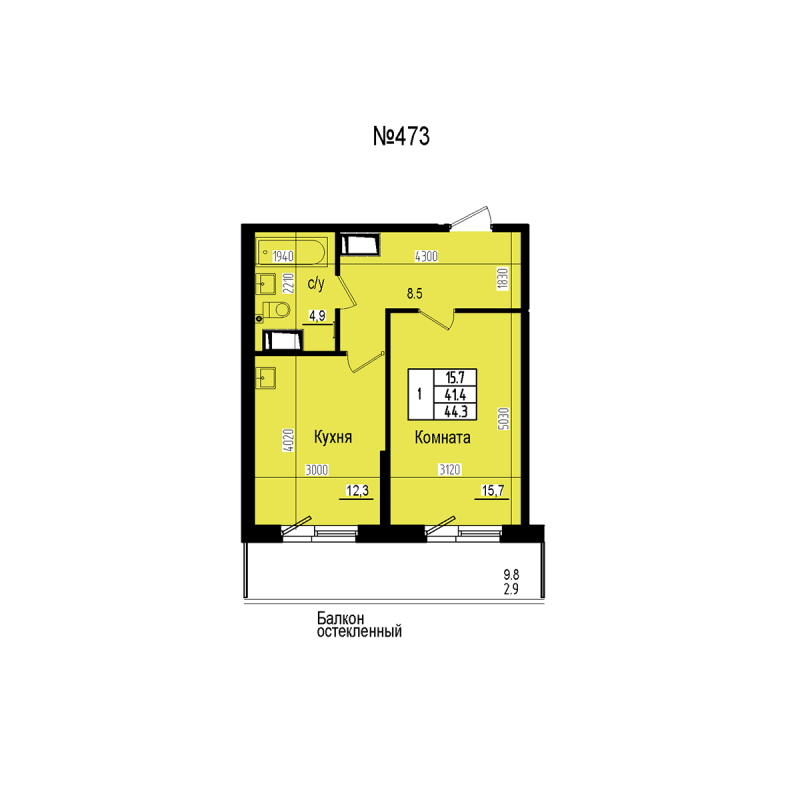 1 ккв 44,3 м²
