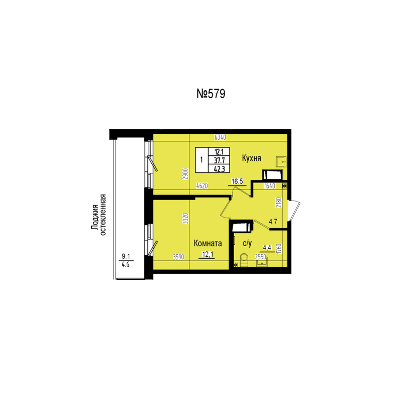 2 ккв (Евро) 42,3 м²