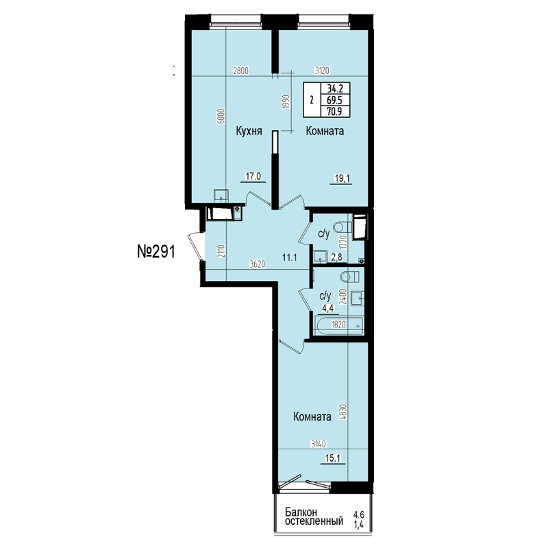 3 ккв (Евро) 70,9 м²