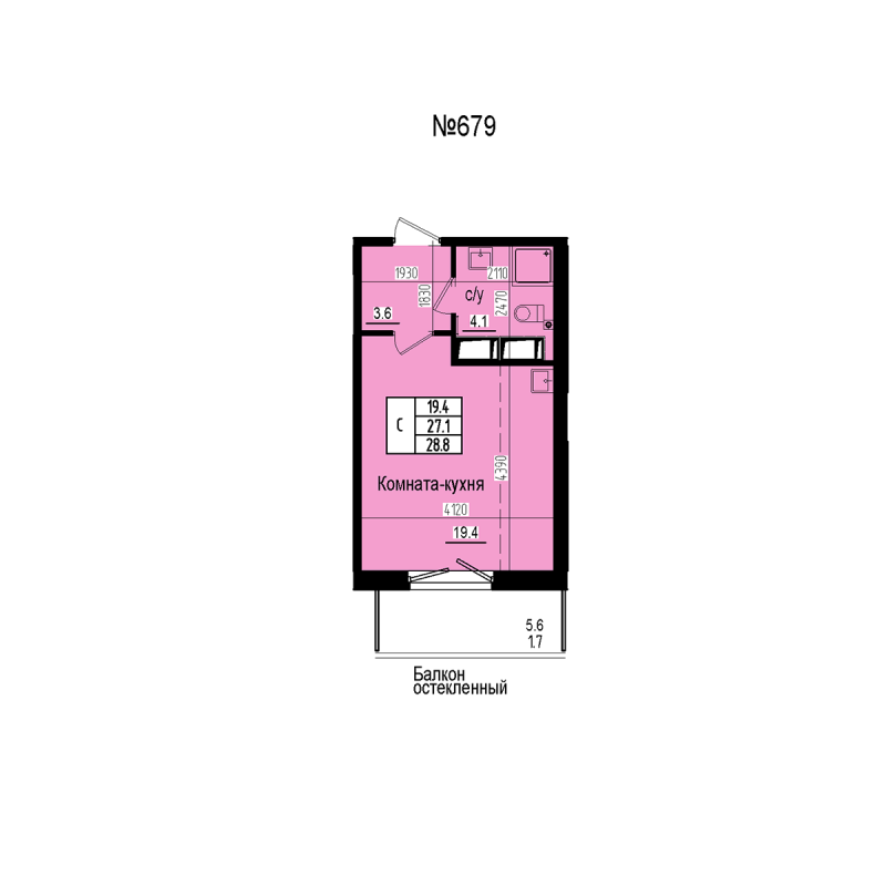Студия 28,8 м²