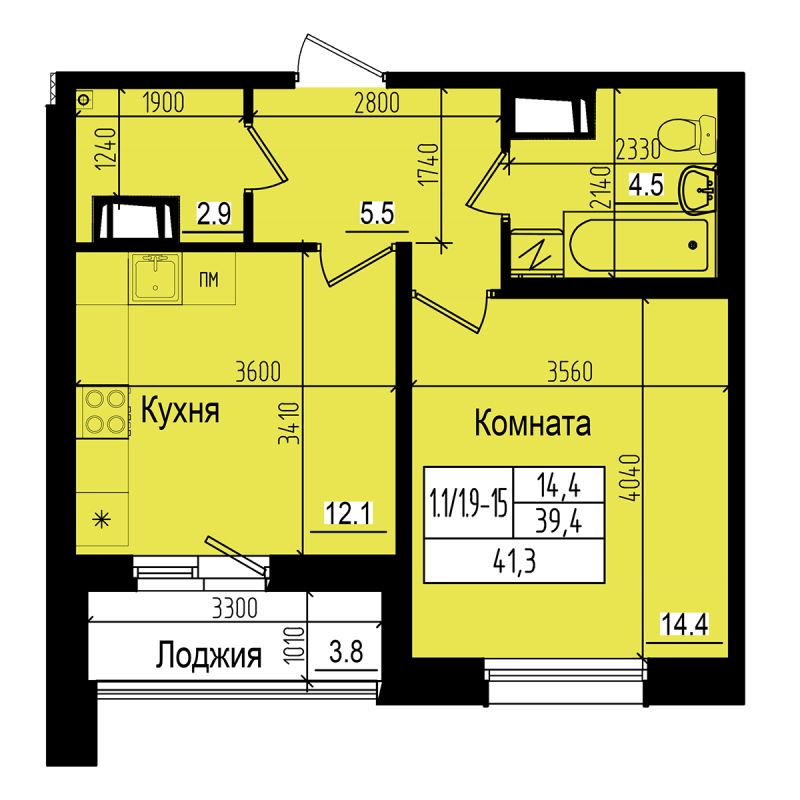 1 ккв 41,3 м²