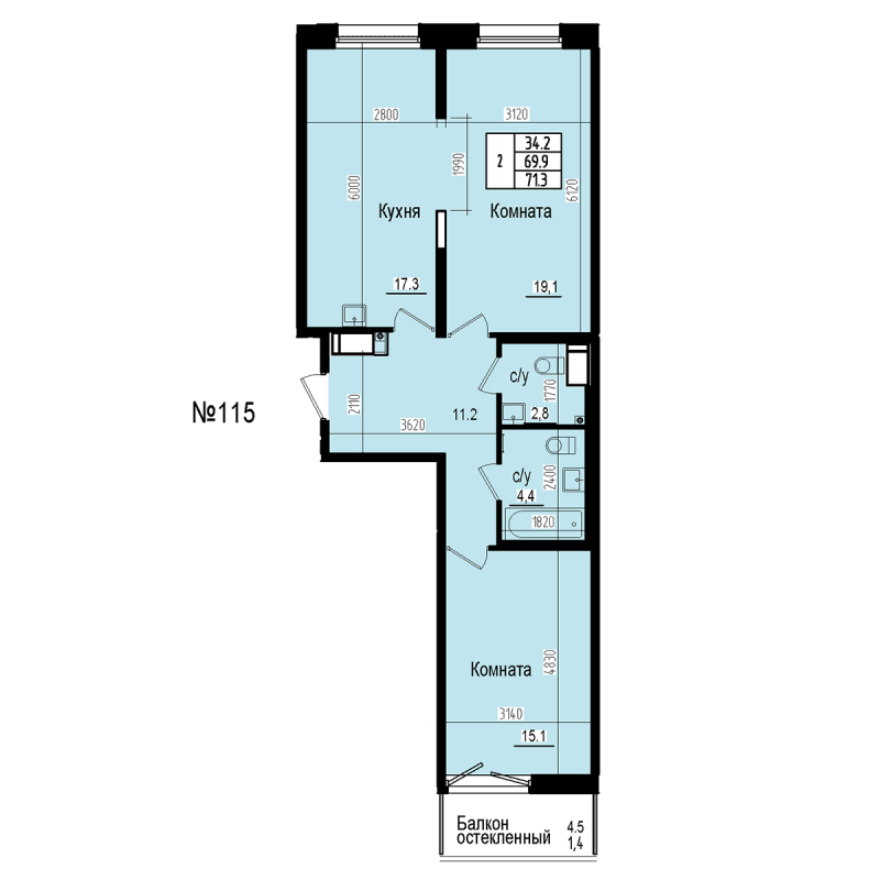 3 ккв (Евро) 71,3 м²