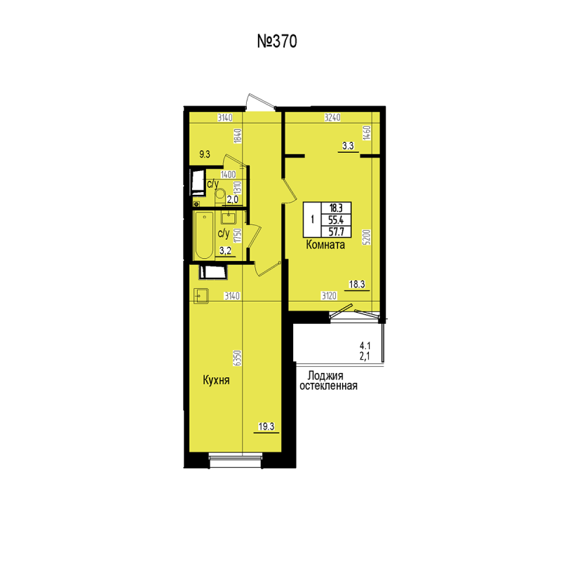 2 ккв (Евро) 57,5 м²