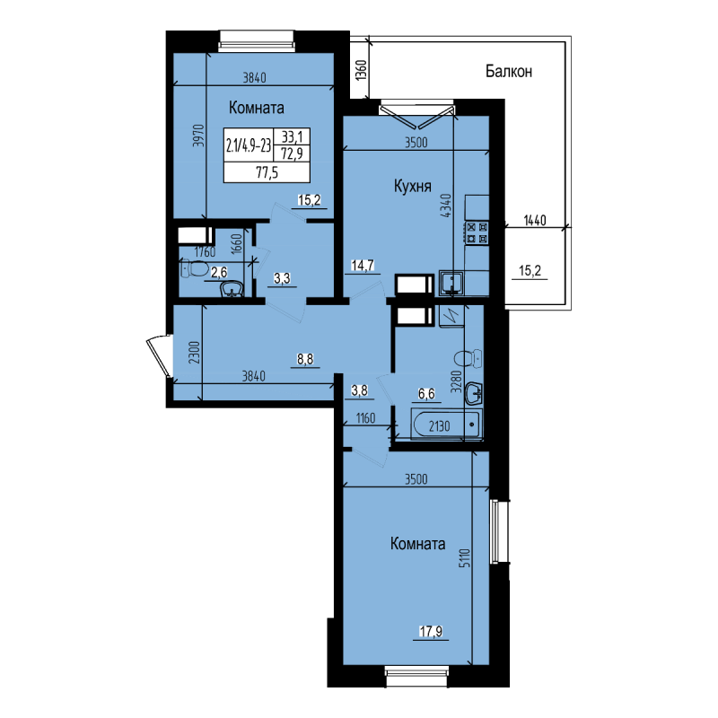 2 ккв 77,5 м²