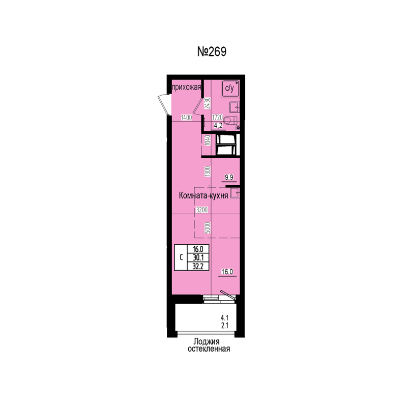 Студия 32,2 м²