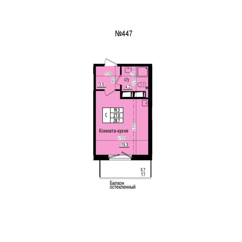 Студия 28,7 м²