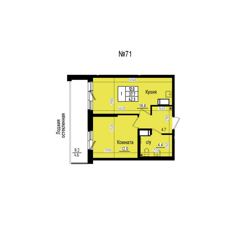 2 ккв (Евро) 42,3 м²