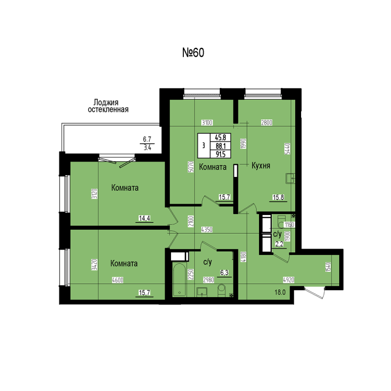 4 ккв (Евро) 91,5 м²