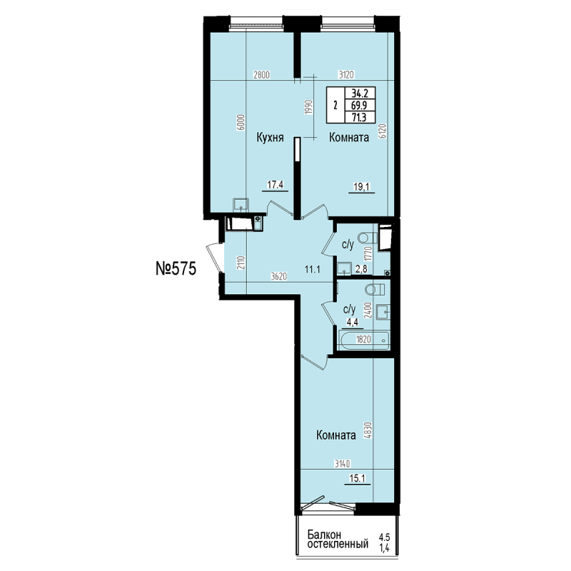 3 ккв (Евро) 71,3 м²