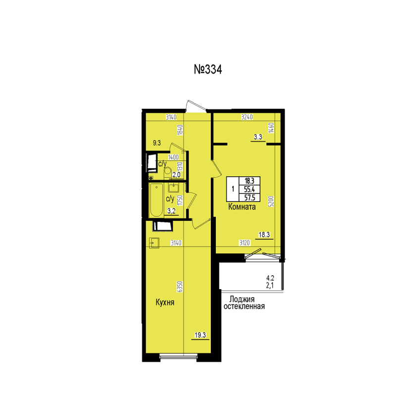 2 ккв (Евро) 57,5 м²