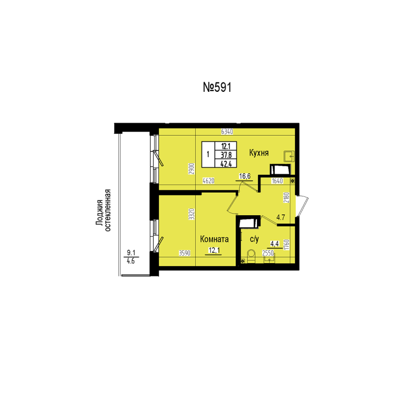 2 ккв (Евро) 42,4 м²
