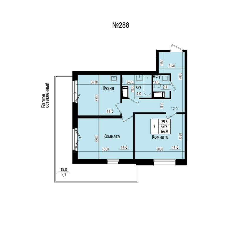 2 ккв 64,9 м²