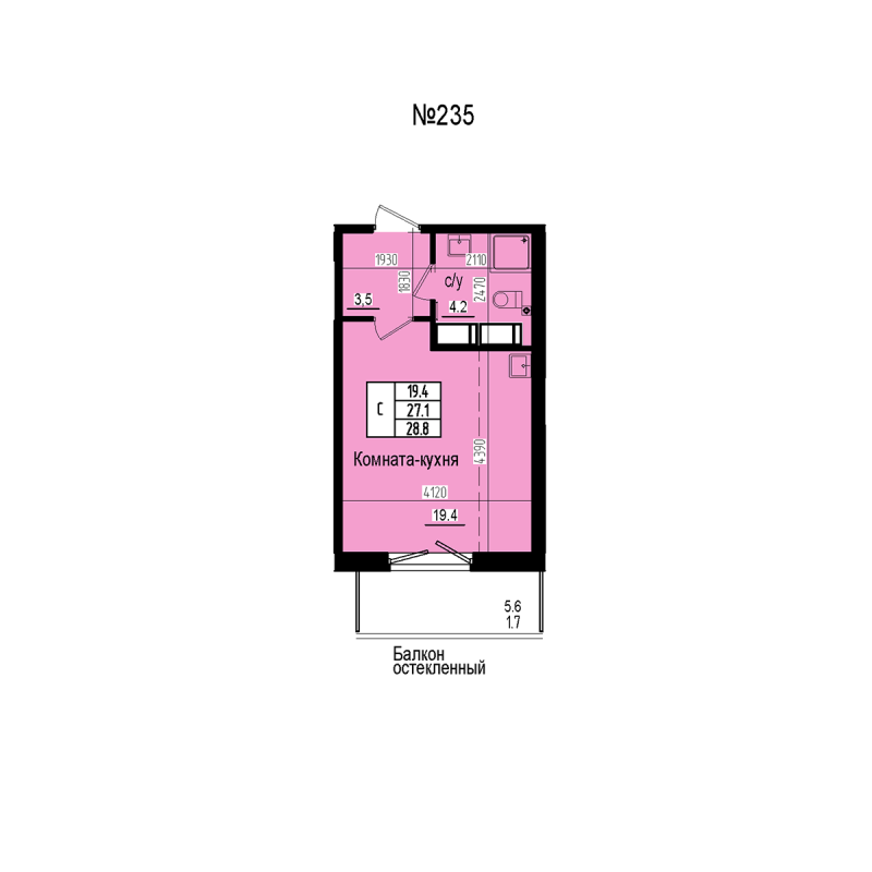Студия 28,8 м²