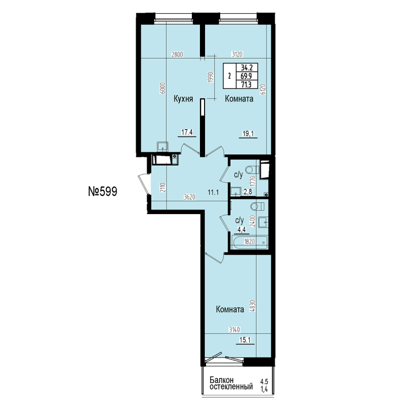 3 ккв (Евро) 71,3 м²