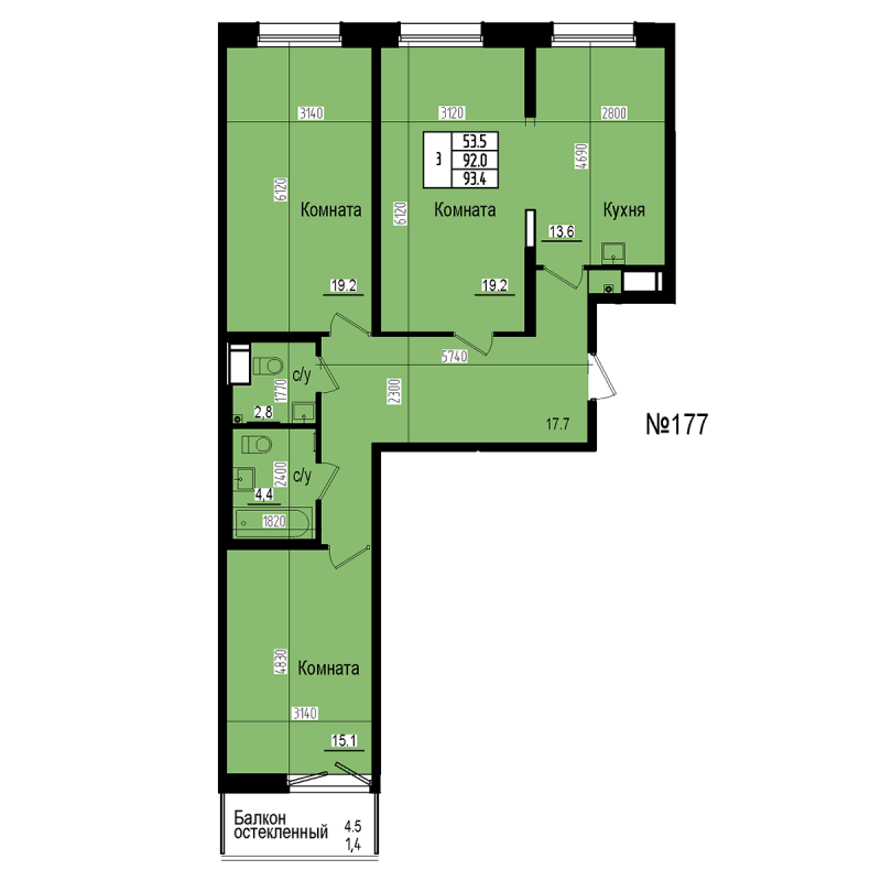 3 ккв 93,4 м²