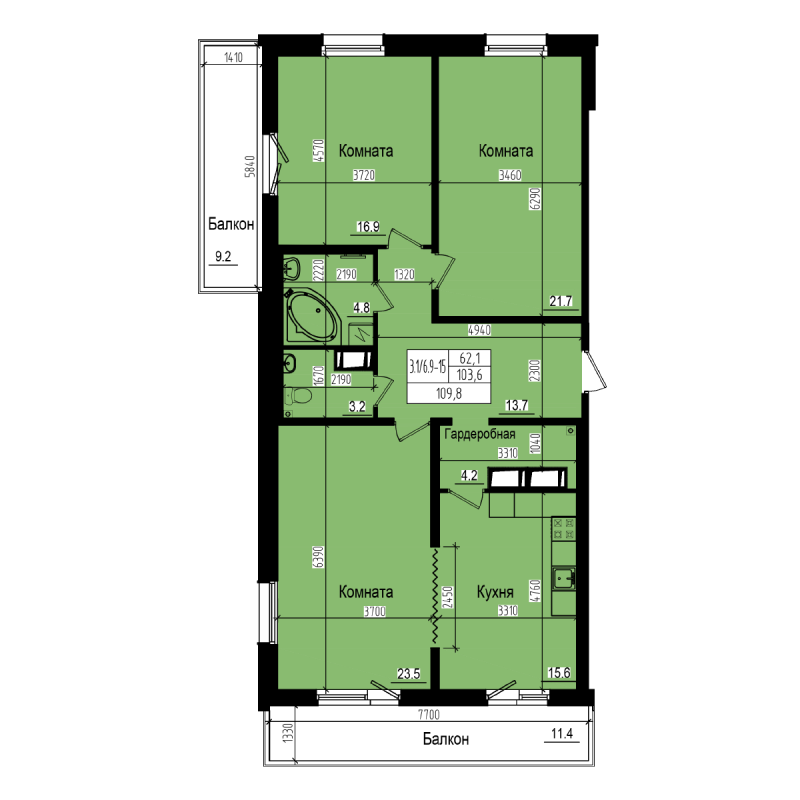 3 ккв 109,8 м²