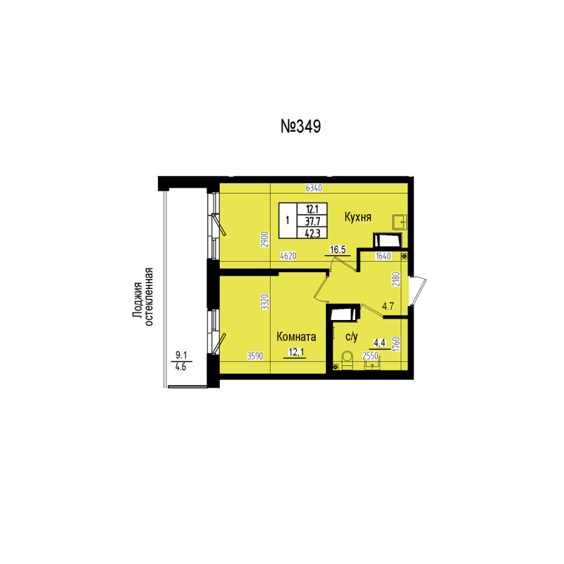 2 ккв (Евро) 42,3 м²