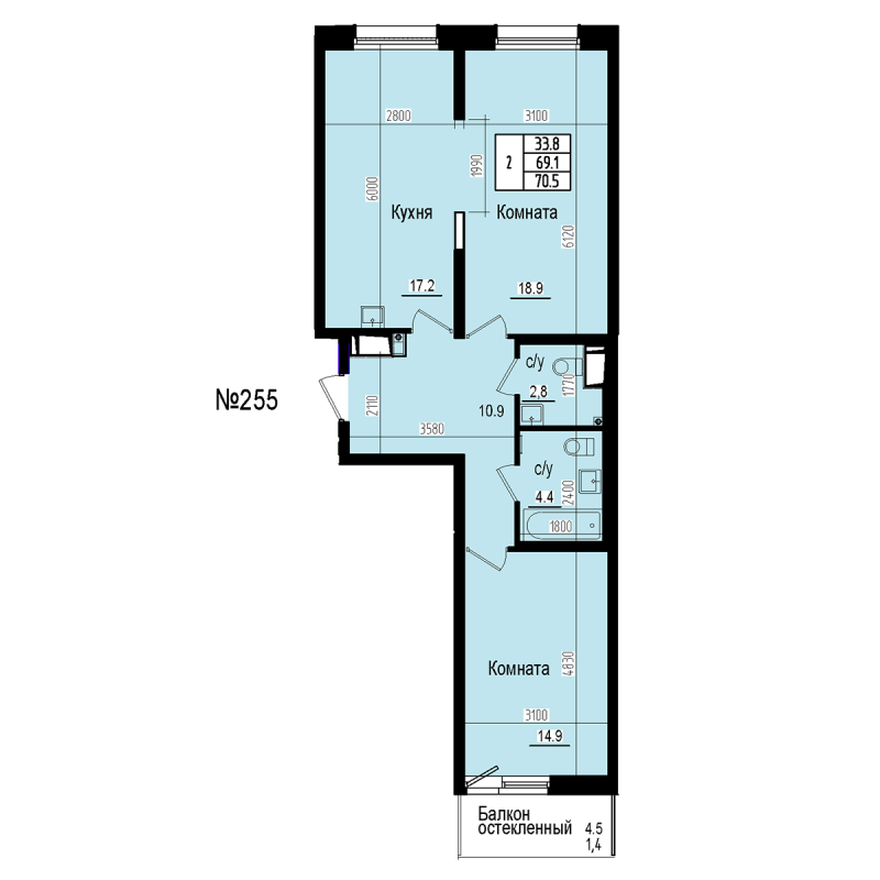 3 ккв (Евро) 70,5 м²