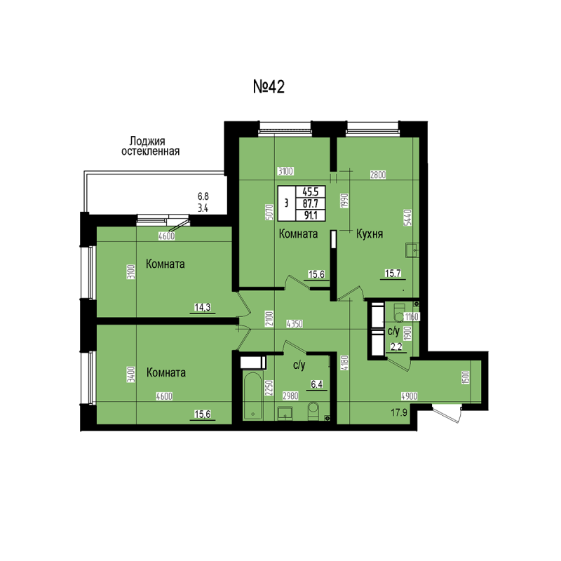 4 ккв (Евро) 91,1 м²