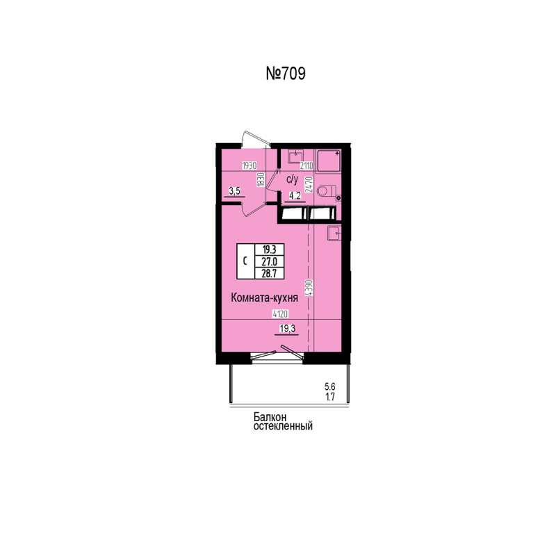 Студия 28,7 м²