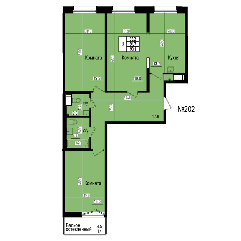 3 ккв 93,1 м²