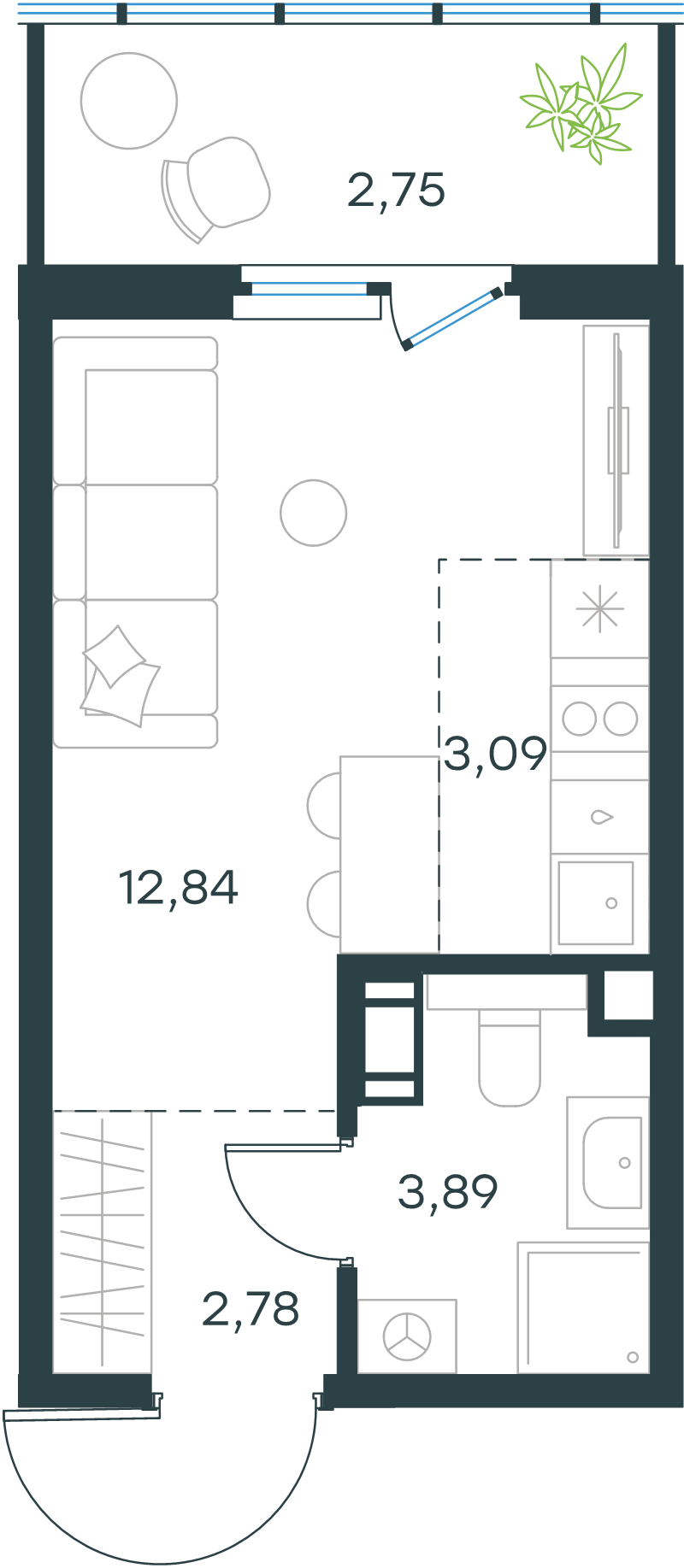 Студия 25,4 м²