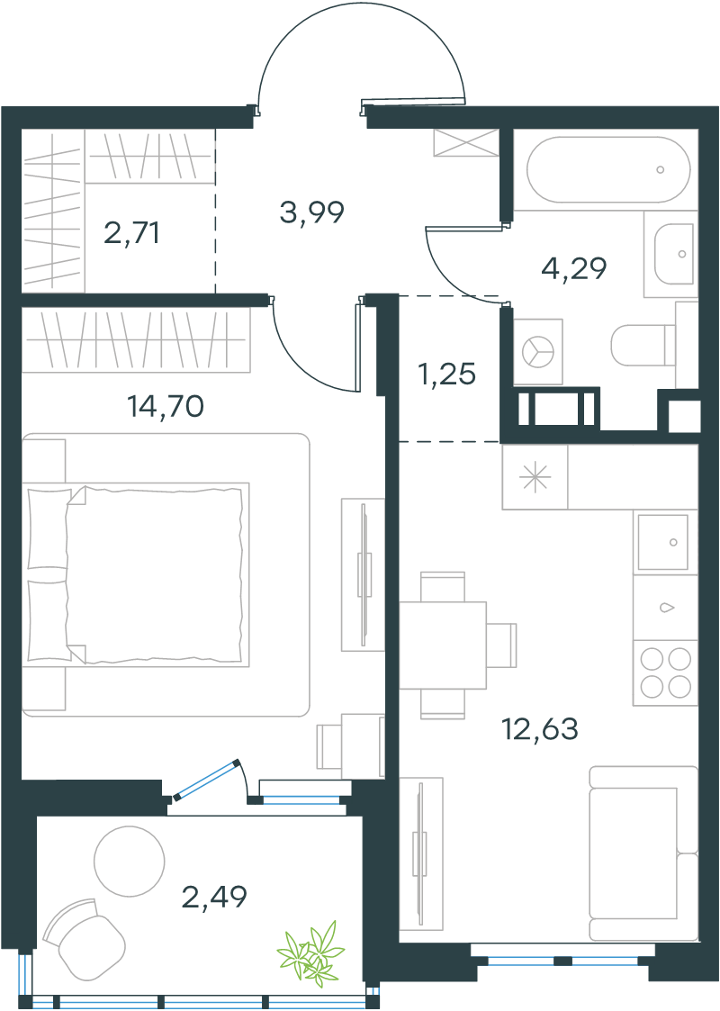 1 ккв 42,1 м²