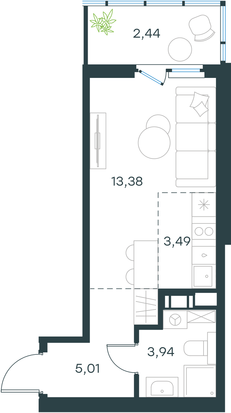 Студия 28,3 м²