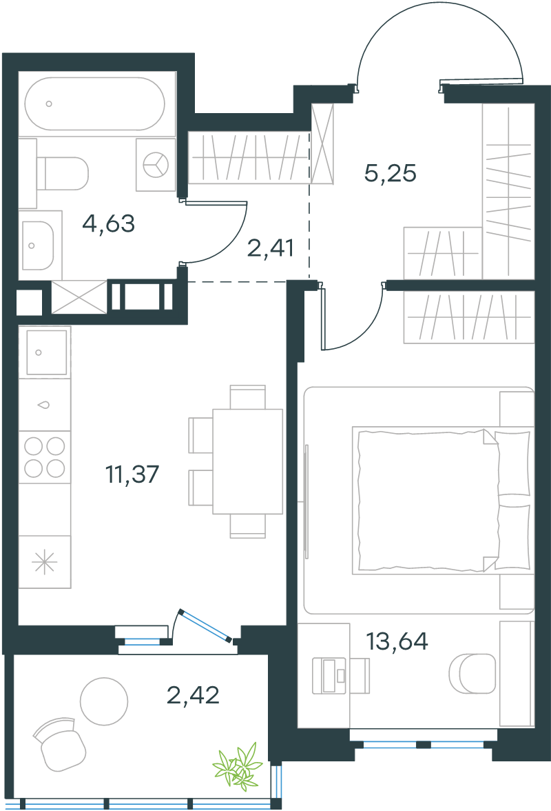 1 ккв 39,7 м²