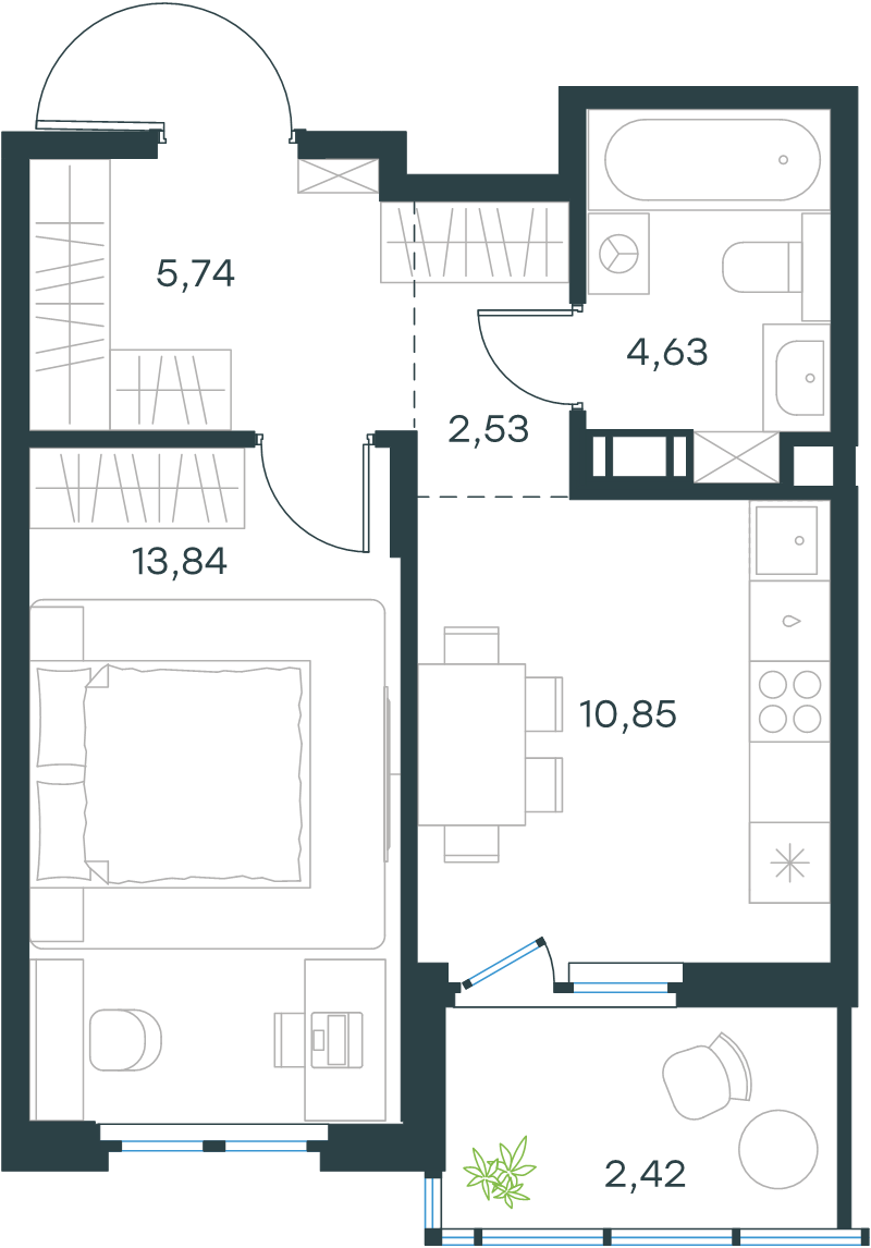 1 ккв 40 м²