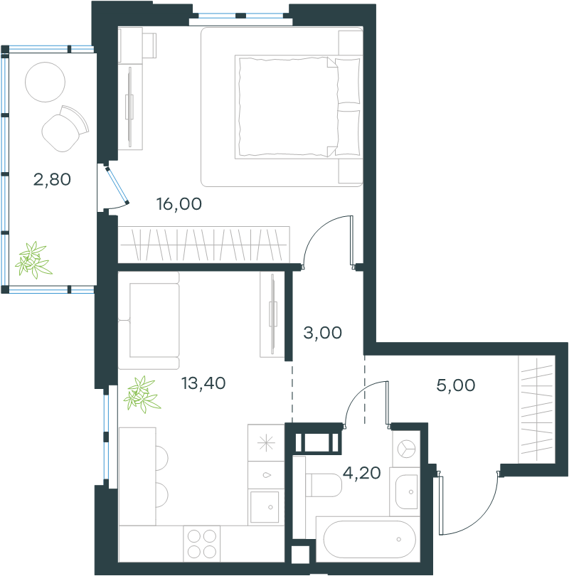1 ккв 43,3 м²