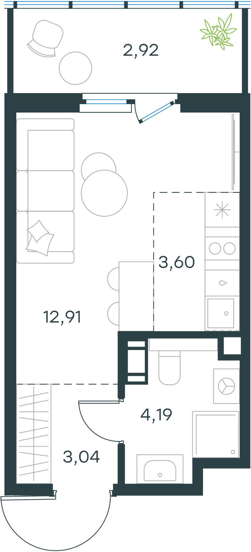 Студия 26,7 м²