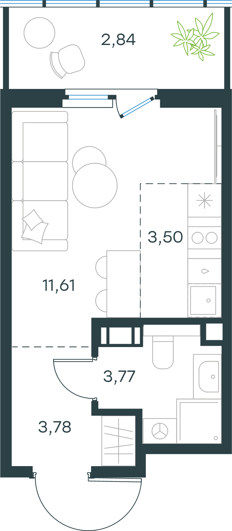 Студия 25,5 м²