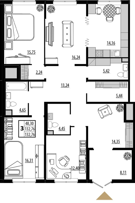 4 ккв (Евро) 131,8 м²